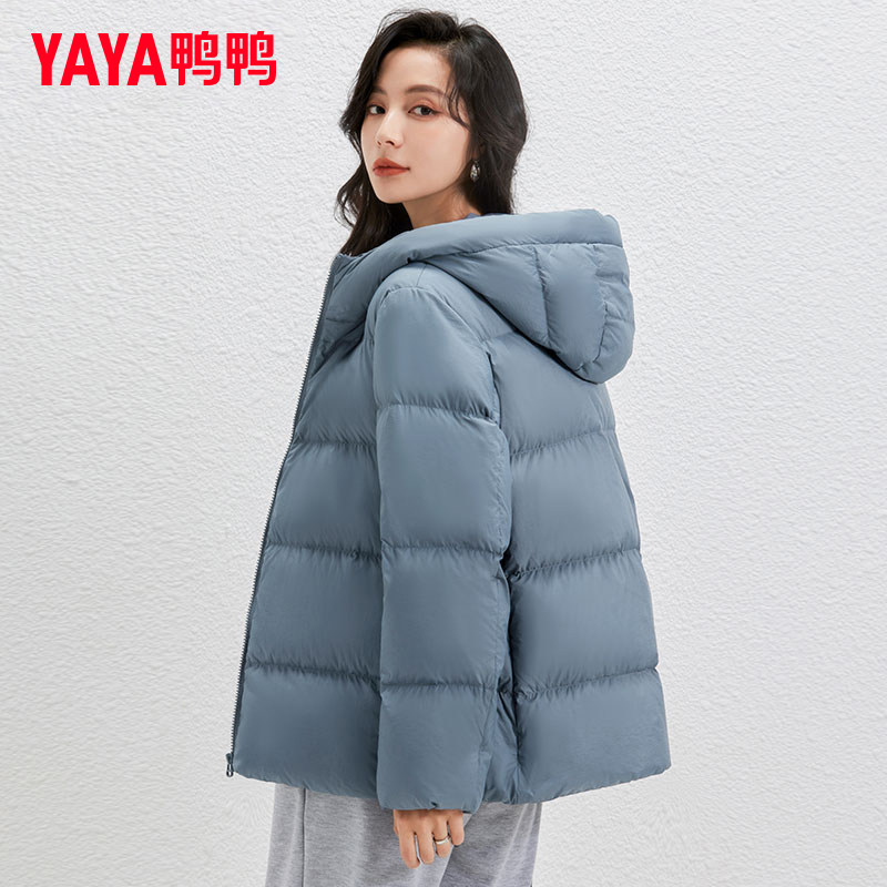 鸭鸭白鸭绒羽绒服女2025年面包服中老年短款外套妈妈修身大码冬季