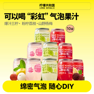 10瓶 柠檬共和国电气柠荔枝杨梅气泡果汁饮料200ml 火锅解腻罐