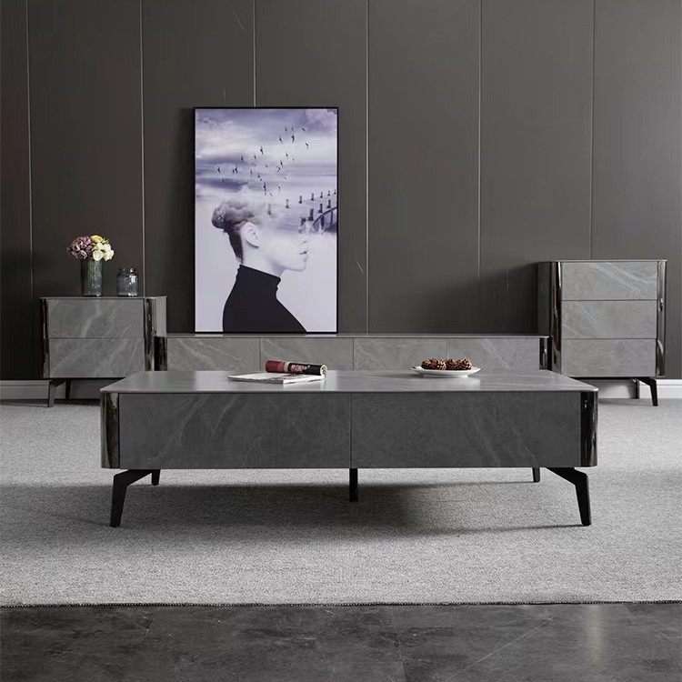 意式极简岩板茶几电视柜组合方形现代中小户型客厅家用斗柜