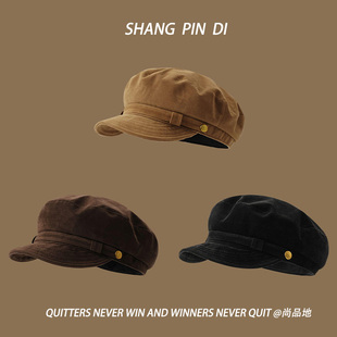 韩版复古秋冬保暖麂皮绒贝雷帽女高级感英伦风显脸小画家报童帽子