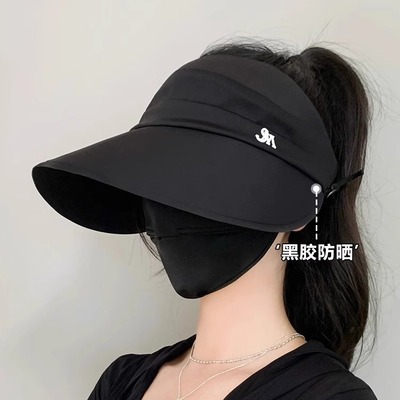 防晒帽女2025新款夏天空顶渔夫帽扎高马尾遮阳帽子防紫外线太阳帽