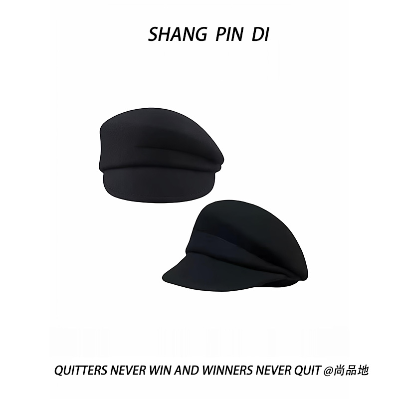 fever同款英伦风黑色小众贝雷帽子女秋冬显脸小羊毡帽毛呢画家帽