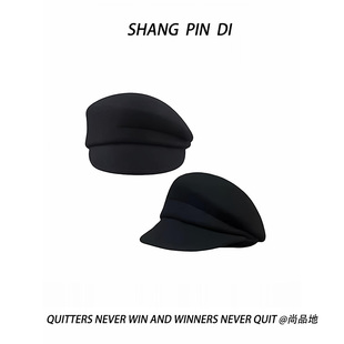 fever同款英伦风黑色小众贝雷帽子女秋冬显脸小羊毡帽毛呢画家帽