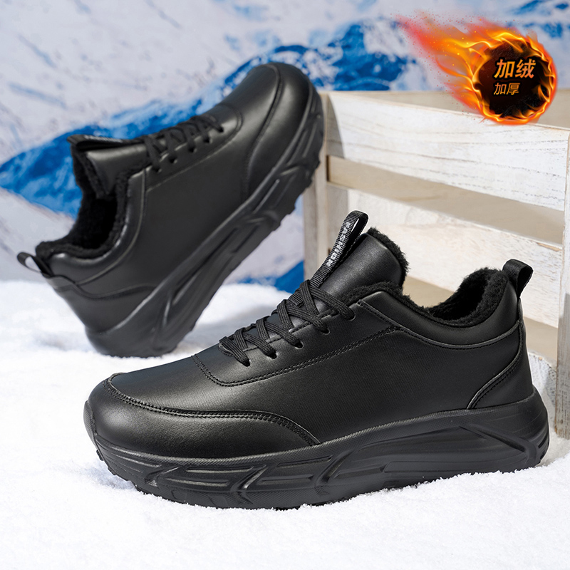 时尚商务纯黑男鞋加绒棉鞋