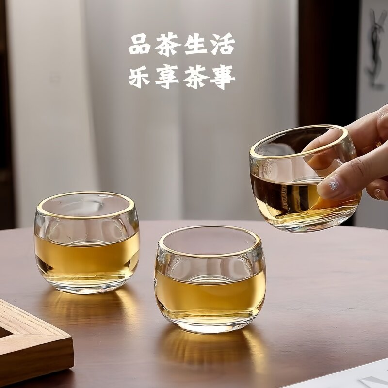 高透明耐高温玻璃茶杯茶室水晶扳指杯加厚家用中式养生酒杯玻璃杯