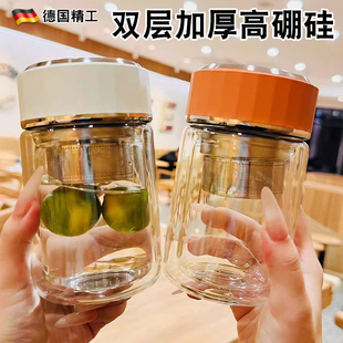 德国高硼硅双层玻璃杯便携式泡茶杯耐高温便携小巧迷你高颜值水杯