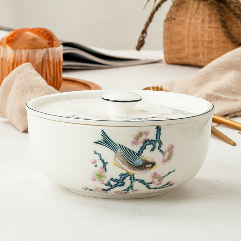 唐山骨瓷7英寸面碗瓷盖大碗面汤碗陶瓷带盖子微波炉泡面碗,餐饮具,碗,淘宝优惠券,粉丝福利购,淘宝优惠卷
