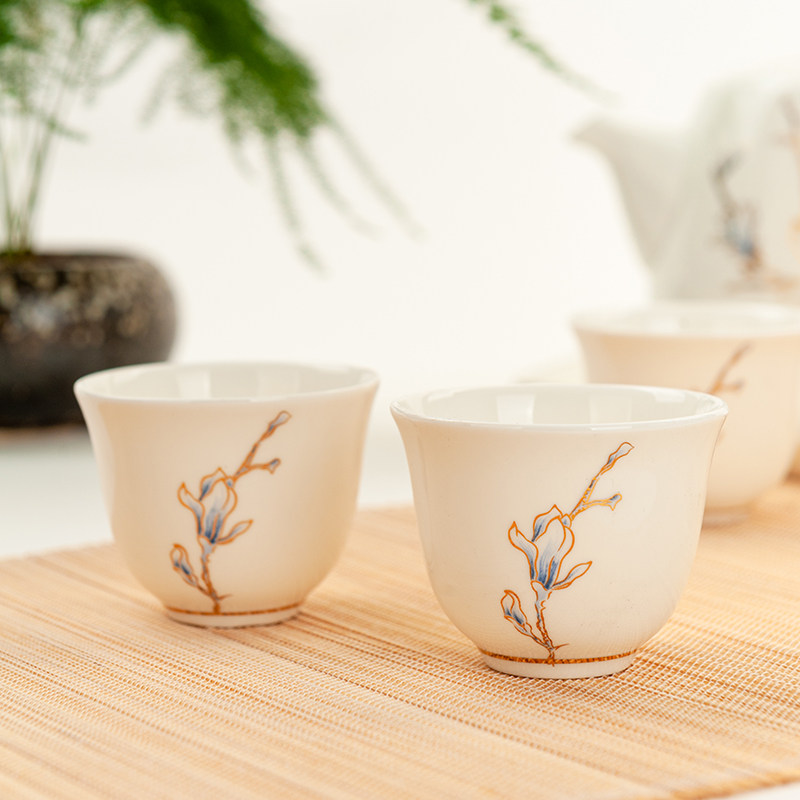 金岚玉唐山骨瓷小茶杯金玉兰花中式小水杯珐琅彩茶杯