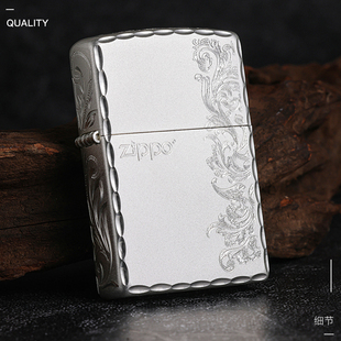 zippo打火机正版限量手工精雕镀925银正品zipoo煤油男士防风送礼