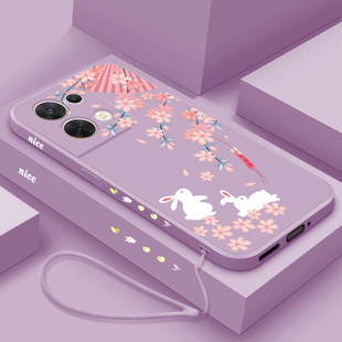 oppoReno8pro手机壳新款Reno8可爱兔兔卡通全包镜头reno8Pro+液态硅胶超薄防摔手机套OPPO直边女5g高级感外壳