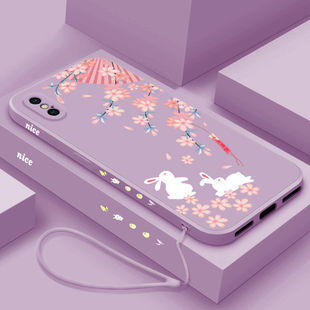 适用苹果x手机壳新款xr可爱兔兔卡通女高级感iPhonex液态硅胶xsmax镜头全包防摔xmax网红手机套ip创意男外壳