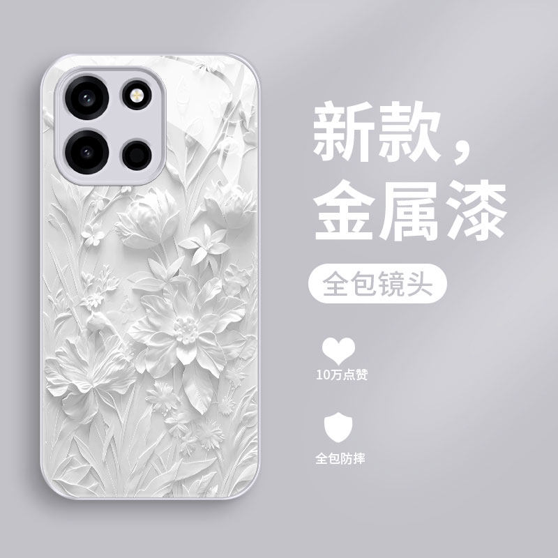 适用一加turbo6手机壳新款液态玻璃壁花1+TurBo6V保护套oneplus+镜头全包防摔女款PLU110网红时尚轻奢创意
