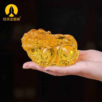 黄水晶貔貅摆件一对琉璃皮丘家居客厅装饰工艺品乔迁开店铺业礼品
