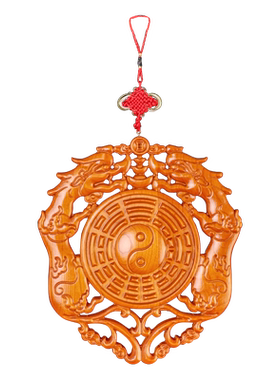 桃木八卦镜挂件客厅实木雕刻工艺