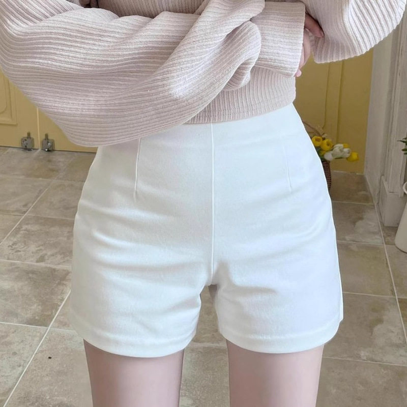 外穿白色短裤女夏季薄款修身打底裤紧身热裤显瘦高腰辣妹超短裤子