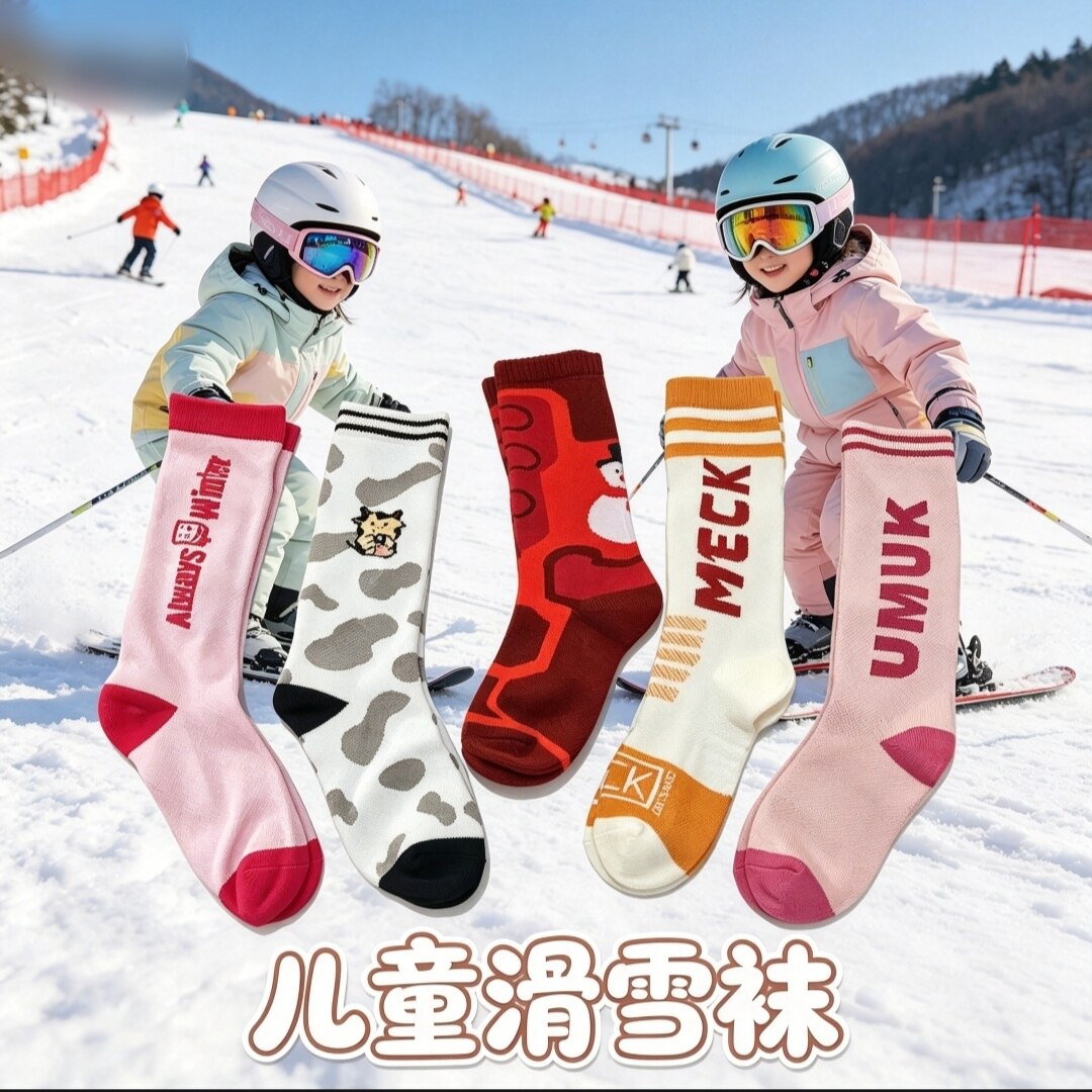 儿童专业滑雪袜单板双板户外运动冬季加厚保暖吸汗男童女童长筒袜