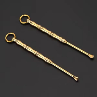 黄铜掏耳勺黄合金铜耳勺老式纯铜成人钥匙扣挂件吊坠挖耳朵耙工具