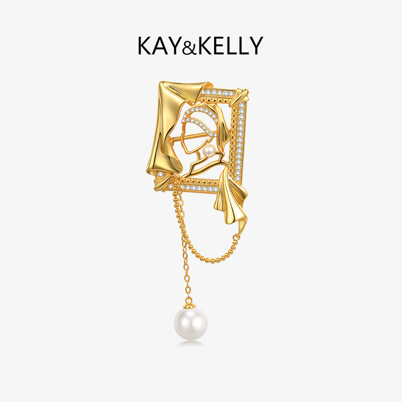 KAYKELLY少女相框流苏胸针
