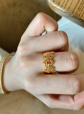 法式复古古法花环白钻红钻皇冠戒指轻奢精致国风宫廷式气质款指环