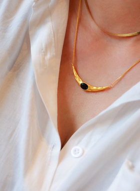 埃及风格S925纯银高级感复古做旧月牙青金石项链女个性锁骨链