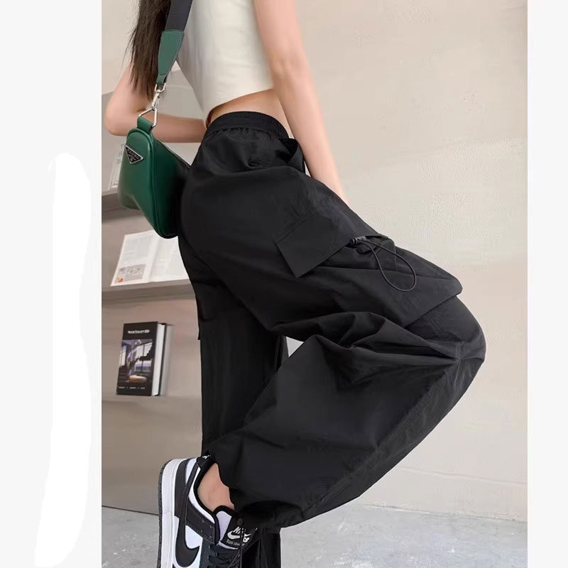 高街工装裤女爵士舞宽松显瘦阔腿运动长裤百搭休闲直筒束脚裤子潮