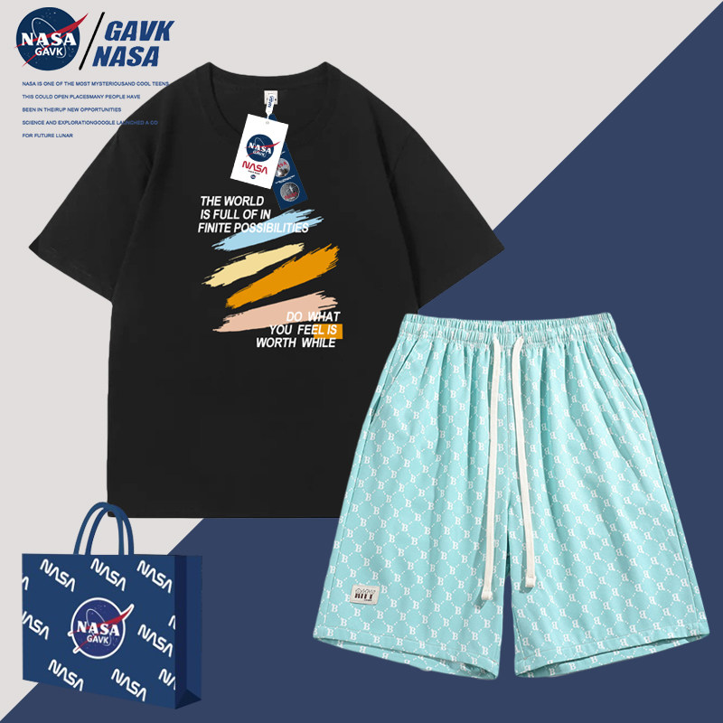 NASA GAVK圆领印花男女同款纯棉T恤情侣T恤男老花套装松紧裤子女高性价比高么？