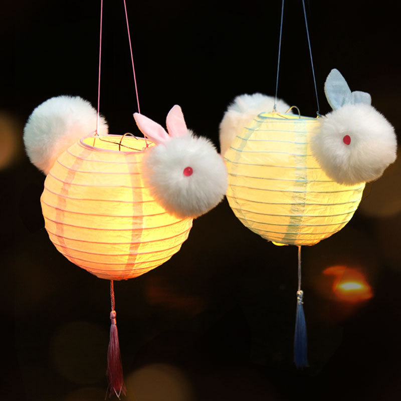 中秋节兔子灯笼diy手工材料包手提玉兔灯笼儿童女孩古风汉服宫灯