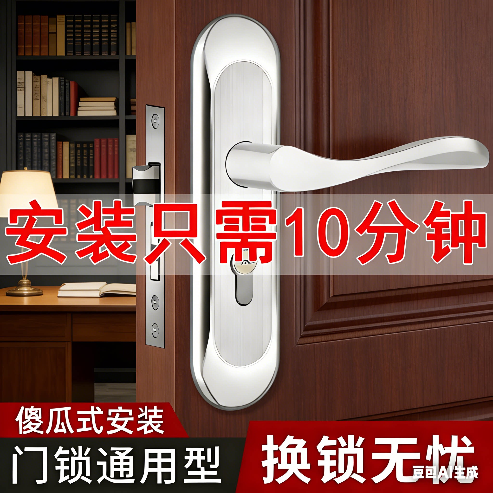 门锁通用型房门家用卧室内黑色锁具三件套静音老式门把手旧门换锁