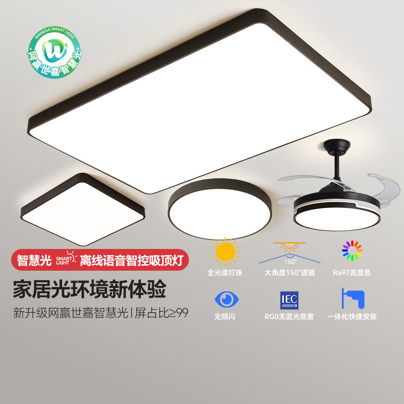 现代简约风长方形LED灯轻奢大气全光谱护眼吸顶超薄智能语音控制