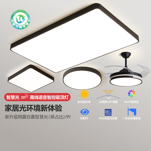 现代简约风长方形LED灯轻奢大气全光谱护眼吸顶超薄智能语音控制