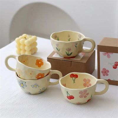 Ceramic Mugs Coffee Cups Hand Pinched Irregular Flower Milk