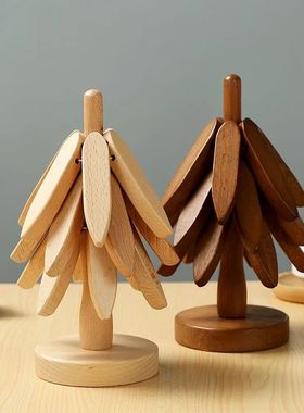 4PCS Tree Design Stand Wooden Trivets Decorative Anti Scald