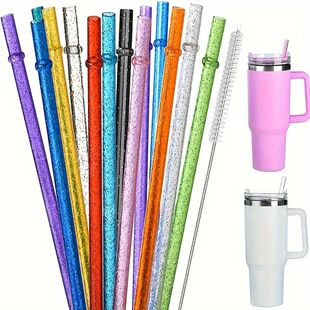 12 Pcs Reusable Plastic Straws Glitter Drinking Straws for S