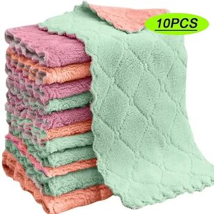 10pcs Thickened Cationic Rag, Coral Fleece Household Absorbe
