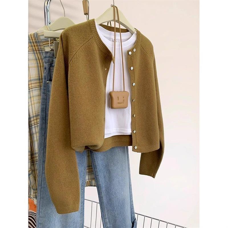 软糯纯色简约短款设计感针织开衫女2025秋冬季小个子上衣毛衣外套