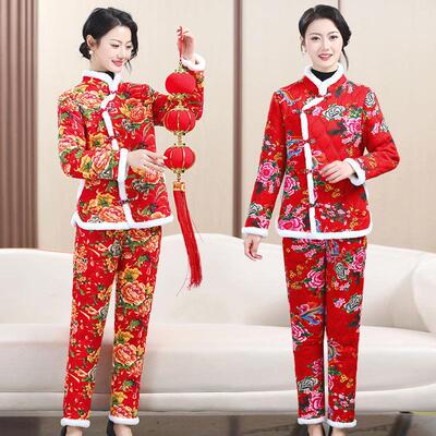 东北大花袄大棉袄女冬加厚民族风碎花棉服时尚棉衣棉裤套装女外穿