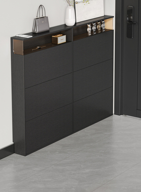 超薄黑色实木翻斗鞋柜入户门口靠墙极窄玄关小户型现代简约鞋柜