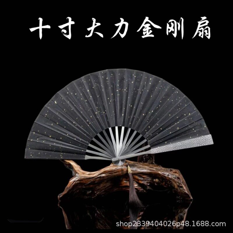 【大力金刚扇】全金属扇骨绢布扇面中式复古折扇冷兵器收藏摆件图片