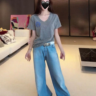 灰色梵文十字架印花短袖 溫婉同款 t恤女設(shè)計(jì)感寬松顯瘦休閑上衣潮