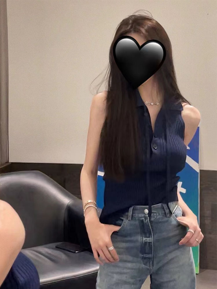 藏青色针织吊带背心女温婉同款