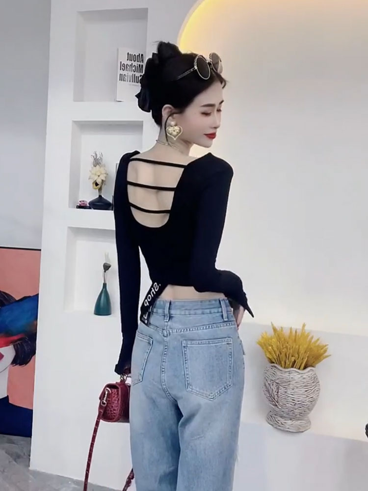 长袖韩版辣性露背T恤女