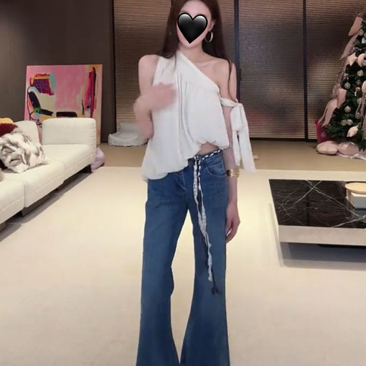 温婉同款不规则斜肩背心吊带女