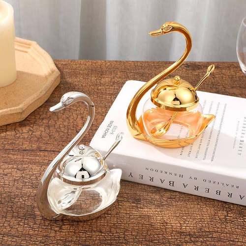 欧式合金天鹅糖盅调味瓶新款家用酒店锌合金玻璃调味盒