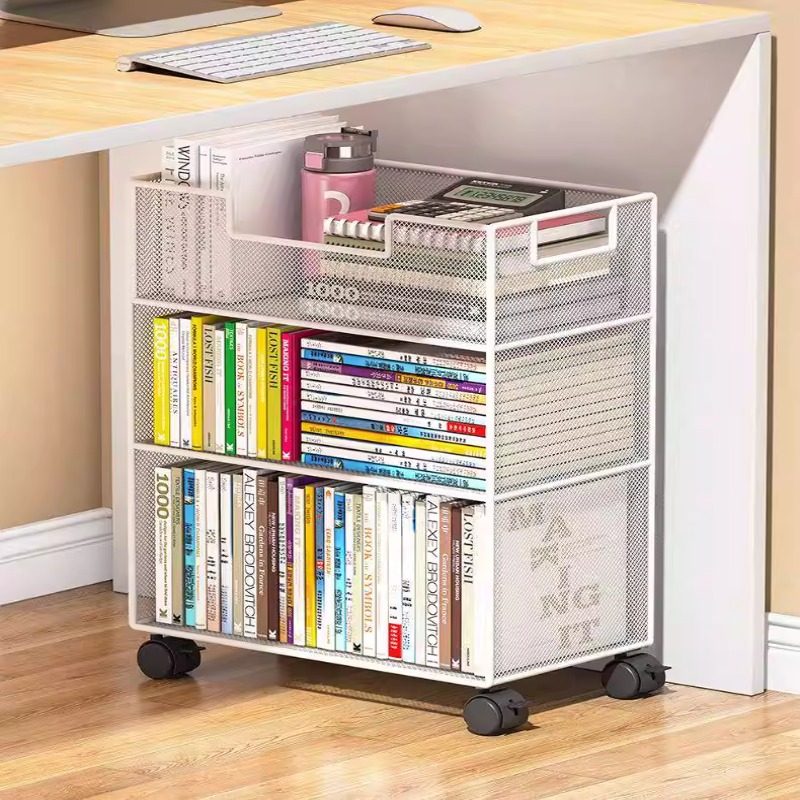 可移动带轮书架落地置物架桌下书本收纳柜书桌旁小书架桌底收纳架