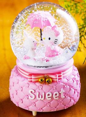 家居猫水晶球音乐盒送女生日情人节礼物摆件树脂工艺品节日公仔