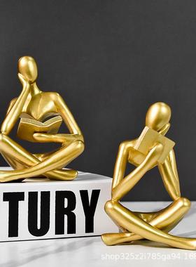 新款创意抽象人物看书思考者摆件客厅书房酒柜饰品工艺品树脂摆件