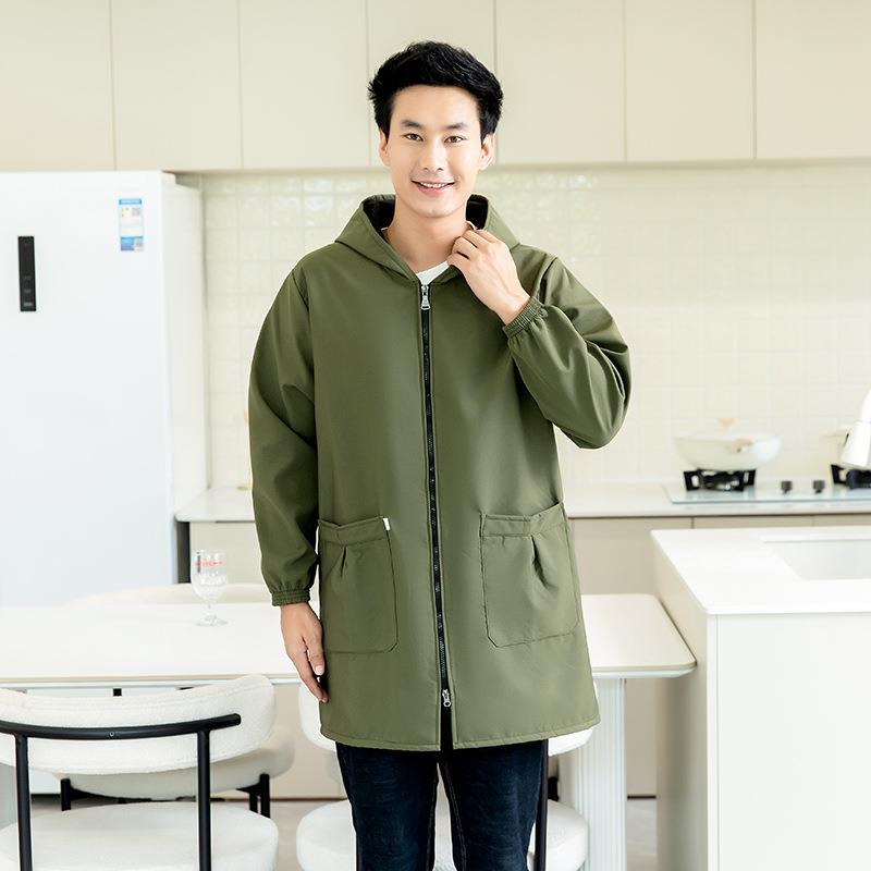 加绒罩衣男士工作服新款防水防油长袖护衣秋冬款家用厨房围裙大褂 - 封面