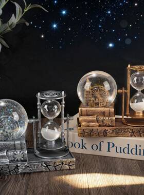 发光水晶球沙漏计时器创意摆件客厅酒柜房间满天星玻璃装饰