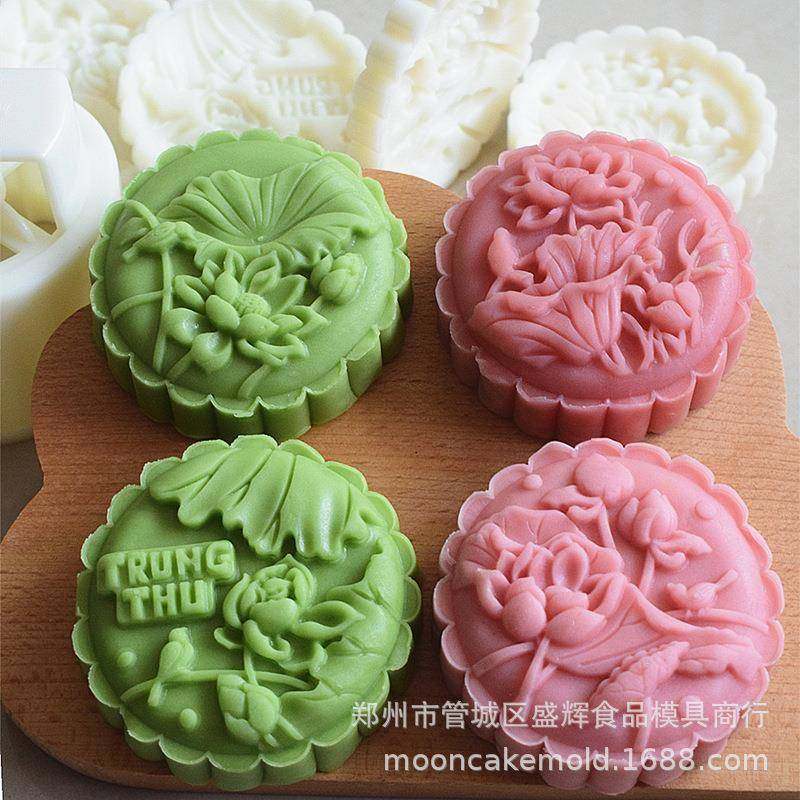 新品立体莲叶荷花加厚月饼模具广式手压150克烘焙mooncakemold