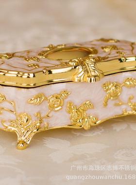 欧式镀金镀银创意家居酒店用品锌合金玫瑰花棉签盒工艺品